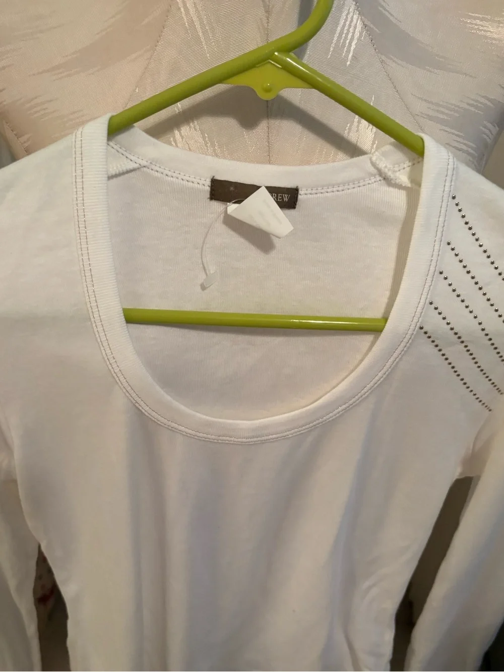 J. Crew Women’s White Long-Sleeve Scoop Neck Top with Shoulder Detail new Small